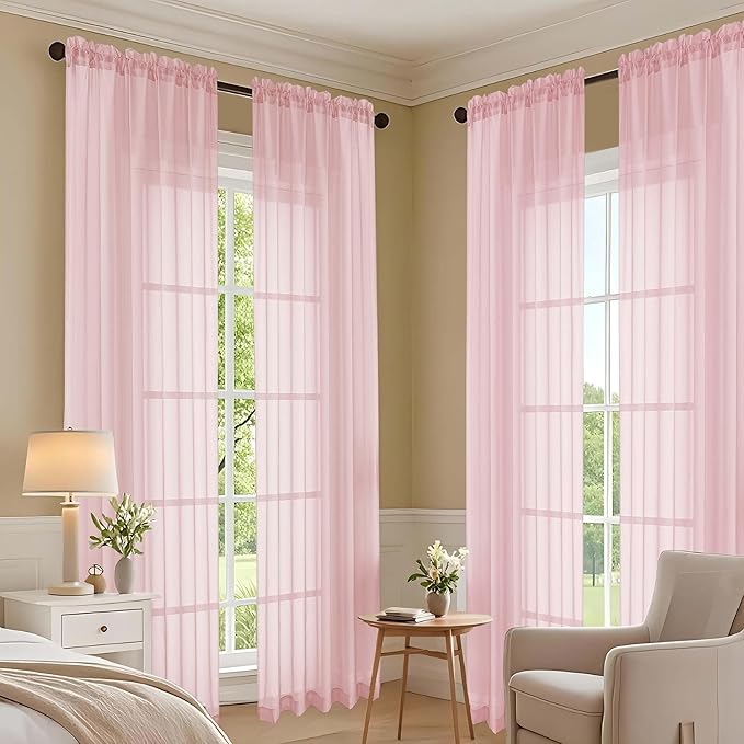 OVZME Blush Pink Bedroom Curtains 2 Panel Sets 90 Inch Length, 59 Inch Extra Wide Light Filtering Light Weight Soft Window Treatment Panels for Study Room Living Room Guest Room, 59Wx90L Inches