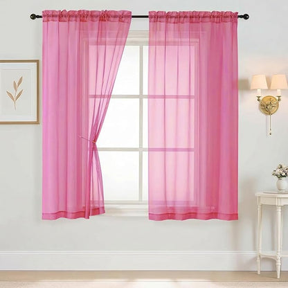 Sheer Curtains 63 Inch Length 2 Panels, Voile Sheer Curtain for Living Room, Breathable Light Filtering Window Treatments, Soft Fabric Dual Rod Pocket Drapes, Hot Pink, 2x42Wx63L Inches