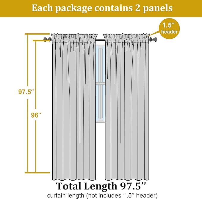 OWENIE Lemon Sheer Curtains for Bedroom Living Room 96 Inches Long 2 Panels Set, Soft Solid Light Filtering Clear Sheer Ceiling to Floor for Large Window, 2Pcs, Each 42" W x 96" L, Lemon