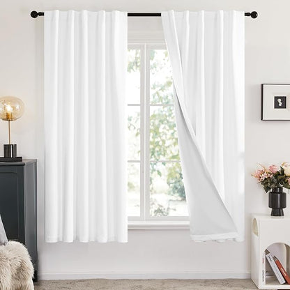Deconovo Total Blackout Curtains 2 Panels W42 x L45— 100% Blackout, Thermal Insulated, Back Tab, Machine-Washable Drapes, White