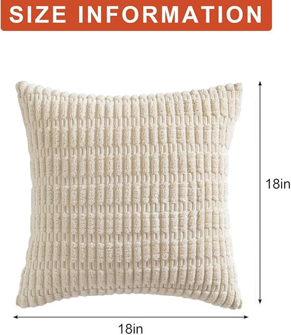 Pack of 2 Corduroy Decorative Throw Pillow Covers 18x18 Inch Soft Striped Pillow Covers Modern Farmhouse Home Decor for Sofa Living Room Couch Bed(Cream White)