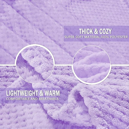 Exclusivo Mezcla Fleece Throw Blanket Extra Large, Super Soft and Warm Blankets for Couch, Sofa and Bed Waffle Textured, Cozy, Fuzzy and Lightweight (Lilac Purple, 50x70 Inches)