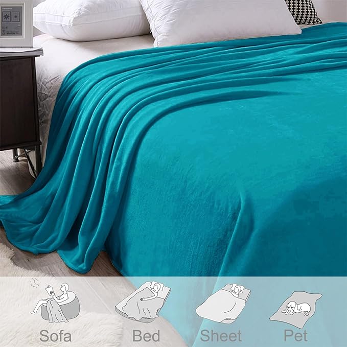 Exclusivo Mezcla Fleece Blankets Queen Size for Bed, Super Soft and Warm, All Season, Cozy, Plush, Lightweight, 90x90 Inches, Teal