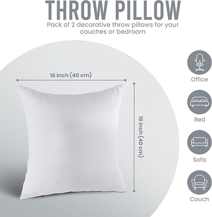 Utopia Bedding 16x16 Pillow Inserts, Set of 2, White – Indoor Decorative Throw Pillows for Bed, Sofa & Couch – Soft, Supportive & Fluffy Cushion Inserts