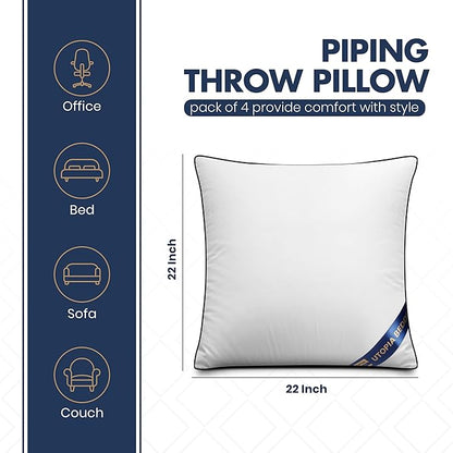Utopia Bedding Throw Pillow Inserts (Pack of 4, White), 22 x 22 Inches Decorative Indoor Pillows for Sofa, Bed, Couch, Cushion Sham Stuffer