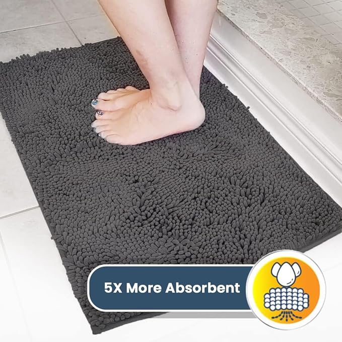 Muddy Mat® | Super Absorbent Door Mat Indoor, Microfiber Quick Dry Chenille Entryway Rug, Non-Slip Front Door Mat, Indoor Mats for Entryway, Machine Washable Pet Rug, Charcoal 18"x28"