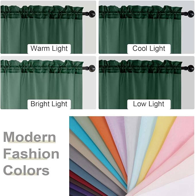 Cafe Curtains 36 Inch Length Tier 2 Pieces, Modern Soft Airy Sheer Kitchen Short Curtains for Small Window, Rod Pocket Small Curtain for Bathroom Basement, Hunter Green, Each, 42"Wx36"L Inch