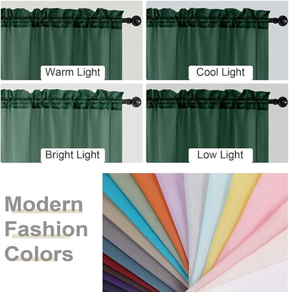 Cafe Curtains 36 Inch Length Tier 2 Pieces, Modern Soft Airy Sheer Kitchen Short Curtains for Small Window, Rod Pocket Small Curtain for Bathroom Basement, Hunter Green, Each, 42"Wx36"L Inch