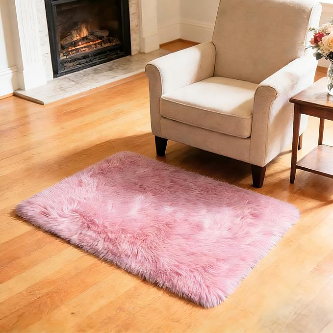 2x3 Fluffy Area Rugs for Bedroom Living Room,Small Soft Shag Fuzzy Rug Non-Shedding Indoor Plush Carpet for Kids Bedroom Nursery Dorm Home Decor,Pink