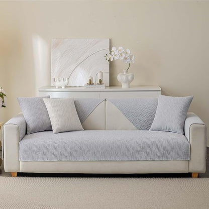 Soft Waterproof Chenille Cover Washable, Non Slip Sectional Sofa Covers for 3 Cushion Couch Sofa L Sharped Sofa Slipcover for Pets, Furniture Protector (1 PCS 36"x70" Light Grey)