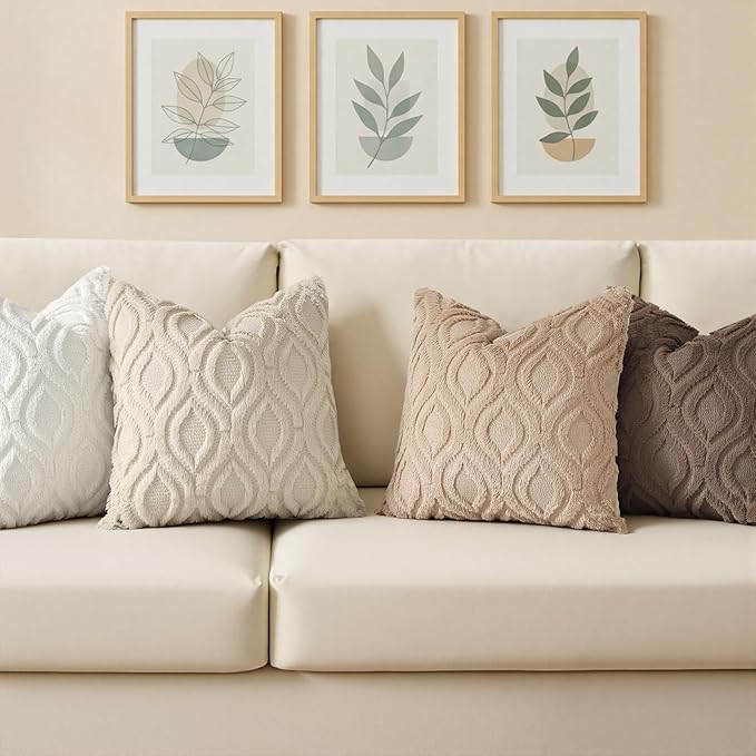 decorUhome Throw Pillow Covers 24x24 Inch Set of 2, Soft Plush Faux Wool Light Brown Solid Couch Pillow Covers, Accent Euro Sham Farmhouse Neutral Square Pillow Cases for Sofa Bed Living Room
