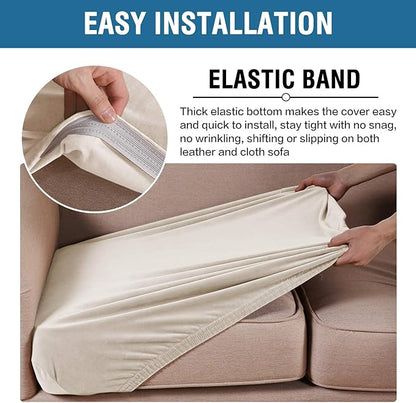 H.VERSAILTEX Velvet Stretch Couch Cushion Cover Plush Cushion Slipcover for Chair Loveseat Sofa Cushion Furniture Protector Seat Cushion Sofa Cover (2 Piece Large Sofa Cushion Covers, Ivory)