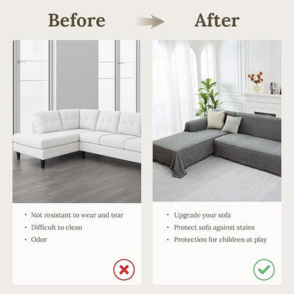 HOMERILLA Sectional Couch Covers for Sectional Sofa L Shaped Sofa Cover Blanket 2 Pieces L Shape Furniture Protector for Pets Dogs (Dark Grey, XXX-Large)