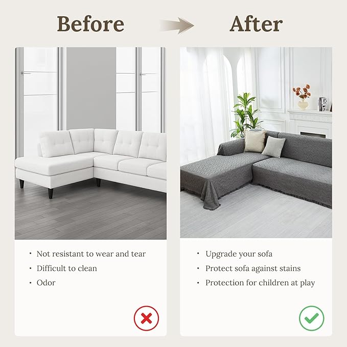 HOMERILLA Sectional Couch Covers for Sectional Sofa L Shaped Sofa Cover Blanket 2 Pieces L Shape Furniture Protector for Pets Dogs (Dark Grey, Large)