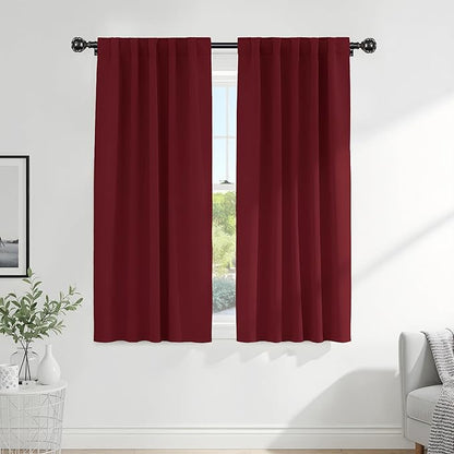 PONY DANCE Bedroom Window Panels - Christmas Decoration Blackout Curtains Elegant Back Tab Slot Pocket Curtains Thermal Insulated Energy Efficient Home Decoration, 42 x 63 inch, Red, One Pair