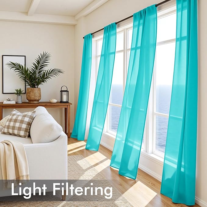 MIULEE Turquoise Sheer Curtains 84 Inches Long, 4 Panels Set, Light Filtering Rod Pocket Voile Drapes for Living Room and Bedroom, Airy Soft Fabric Window Treatments, 42 x 84 Inches