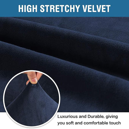 H.VERSAILTEX Stretch Velvet Sofa Covers Large Couch Covers Sofa Slipcovers Furniture Protector Soft with Non Slip Elastic Bottom, Feature Thick Comfy Rich Velour (Extra Wide Sofa 98"-105", Navy)