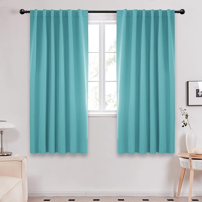 Deconovo Blackout Curtains Back Tab and Rod Pocket Curtains Insulated Thermal Room Darkening Drapes for Living Room 52Wx63L Inch Teal 2 Panels
