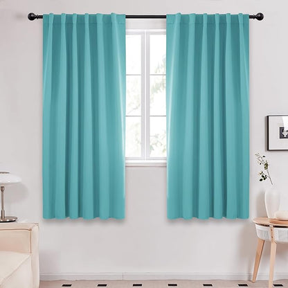 Deconovo Blackout Curtains Back Tab and Rod Pocket Curtains Insulated Thermal Room Darkening Drapes for Living Room 52Wx63L Inch Teal 2 Panels