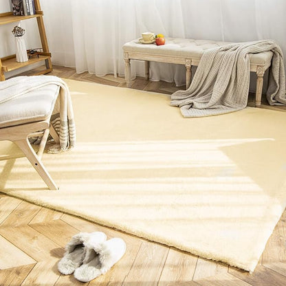 Ashler Faux Fur Rug, Ultra Soft Faux Rabbit Fur, Yellow Area Rugs, 6 x 9 Feet Rectangle, Machine Washable Nursery Decor Throw Rugs for Bedroom, Kids Room, Living Room