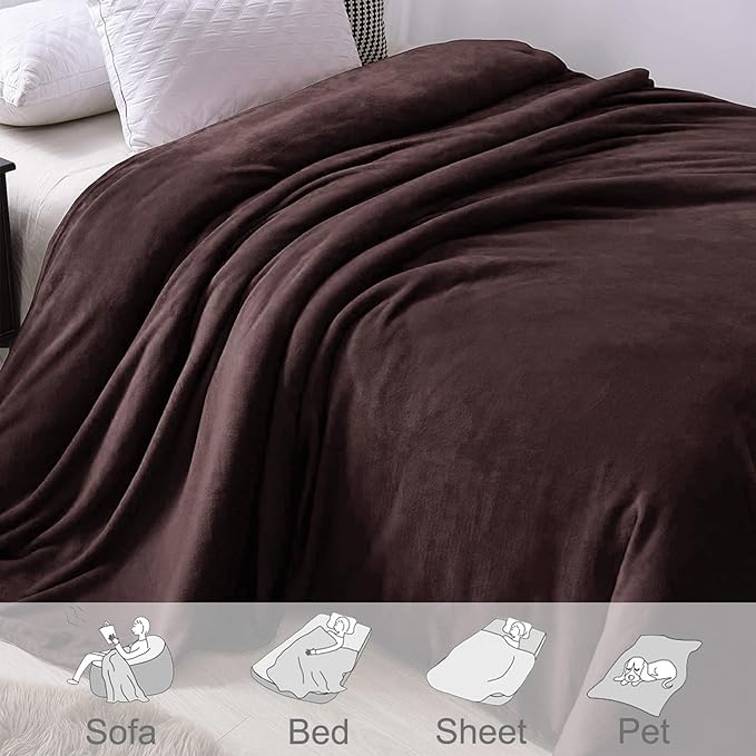 Exclusivo Mezcla Fleece Coffee Throw Blanket for Couch, Sofa, Super Soft and Warm Blankets, All Season, Cozy, Plush, Lightweight, 50x60 Inches