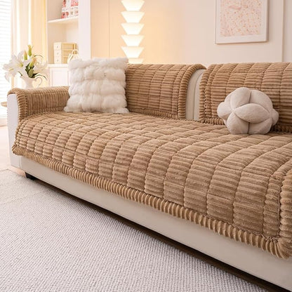 Couch Cover for Dogs Washable, Fuzzy Pet Couch Covers for 3 Cushion Sofa Pet Friendly, Non Slip Sofa Cover (Light Brown, 35" x 82.7"/90 x 210cm)