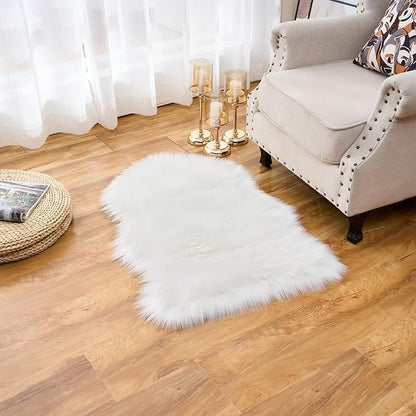 EasyJoy Ultra Soft Fluffy Shaggy Area Rug Faux Fur Rug Chair Cover Seat Pad Fuzzy Area Rug for Bedroom Floor Sofa Living Room (2 x 3 ft Sheepskin, White)