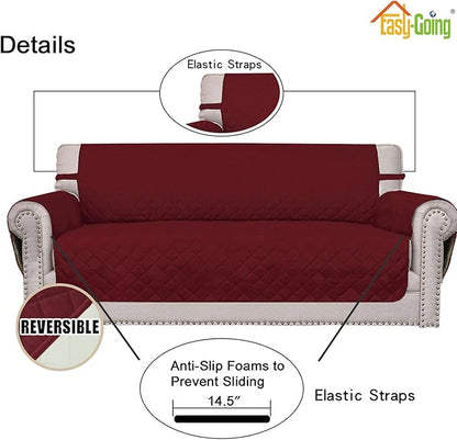 Easy-Going Reversible Couch Cover for 3 Cushion Couch Sofa Cover for Dogs Water Resistant Furniture Protector Cover with Foam Sticks Elastic Straps for Pet Cat (Sofa, Christmas Red/Ivory)