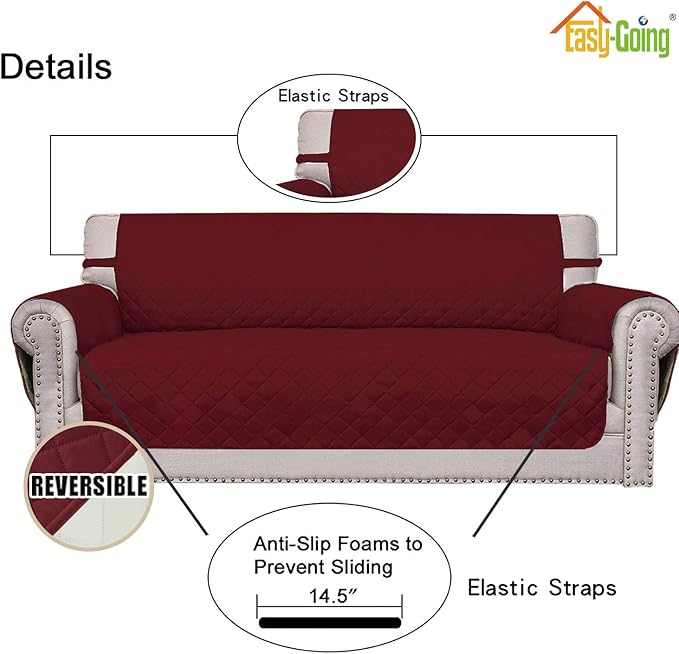 Easy-Going Reversible Oversized Couch Cover for 3 Cushion Couch Sofa Cover for Dogs Water Resistant Furniture Protector Cover with Foam Sticks for Pet (Oversized Sofa, Christmas Red/Ivory)