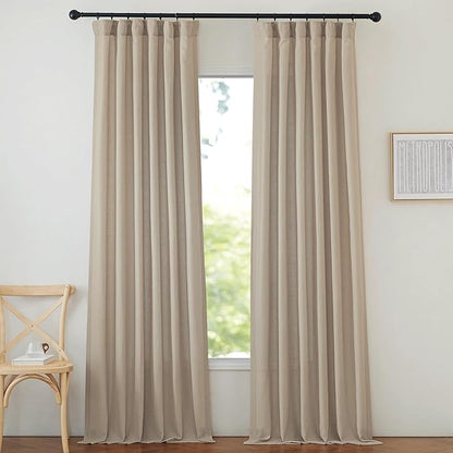 NICETOWN Thick Flax Linen Camel Curtains 108 inches Long, Pinch Pleated Linen Blend Privacy Added with Light Filtering Window Treatments for Living Room/Bedroom, W50 x L108, 2 Panels