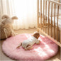 Ashler Faux Fur Rug, Pink Fluffy Shaggy Area Rug, Soft 3x3 Ft Round Sheepskin, Fuzzy Machine Washable Carpet, Nursery Rug for Kids Bedroom, Living Room