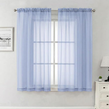 Lecloud Denim Blue Sheer Curtains 63 Inch Length 2 Panels, Light Filtering Voile Bedroom Curtains with Rod Pocket, Airy Farmhouse Window Drapes for Living Room Dining Room, Each Panel 42" W x 63" L