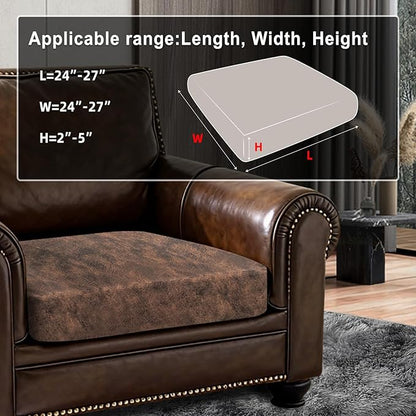 Leather Look Couch Cushion Covers Sofa Seat Slipcovers Sets Couches Furniture Protector for Sectional Armchair Loveseat Pets Kids Stretch Spandex Fabric (1 Cushion Armchair, Dark Brown)