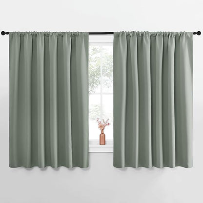 NICETOWN Window Curtains Blackout Drapes - Thermal Insulated Solid Rod Pocket Blackout Curtains/Draperies for Living Room (Sage Green, One Pair, 62 by 63-Inch)