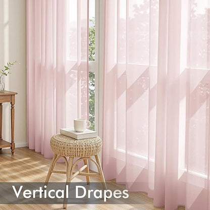 MIULEE Blush Pink Sheer Curtains 63 Inches Long, 4 Panels Set, Light Filtering Rod Pocket Voile Drapes for Living Room and Bedroom, Airy Soft Fabric Window Treatments, 42 x 63 Inches