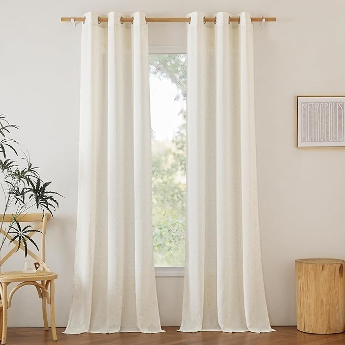 NICETOWN Textured Linen Sheer 108 inch Curtains, Grommet Privacy Translucent with Light Filter Thick Flax Sheer Drapes for Bedroom Porch/Patio, Natural, W42 x L108, 2 Panels