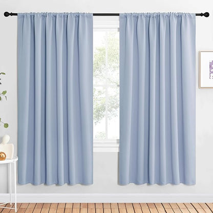 NICETOWN Bedroom Window Curtain Panels, Vintage Blue, 2 Panels, 62 in x 72 in (W x L), Window Treatment Thermal Insulated Rod Pocket Room Darkening Curtains/Drapes for Patio Door