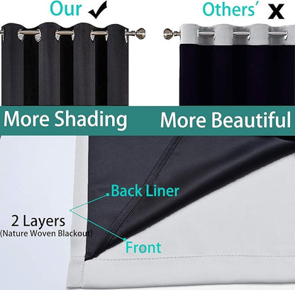 Yakamok 100% Blackout Window Curtain Panels, Heat and Full Light Blocking Drapes with Black Liner for Nursery,Thermal Insulated Draperies (Light Grey, 2 Pieces, 52Wx96L)