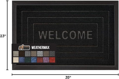 GORILLA GRIP 100% Waterproof All-Season WeatherMAX Doormat 35x23, US Designed Natural Rubber, Stain and Fade Resistant, Low Profile Indoor Outdoor Door Mats, Easy Clean Patio Mat, Black Welcome