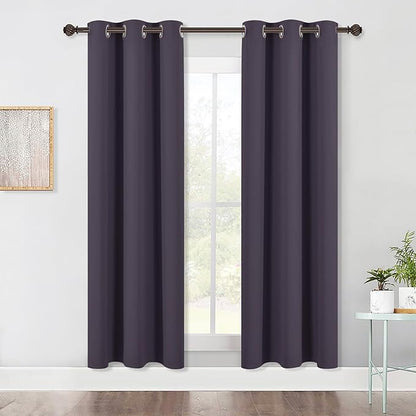 NICETOWN Blackout Window Curtains 70" L, 2 Panels, 34 inch, Greyish Purple, Grommet Top Room Darkening Thermal Insulated Vertical Window Drapes Modern for Flat/Apartment
