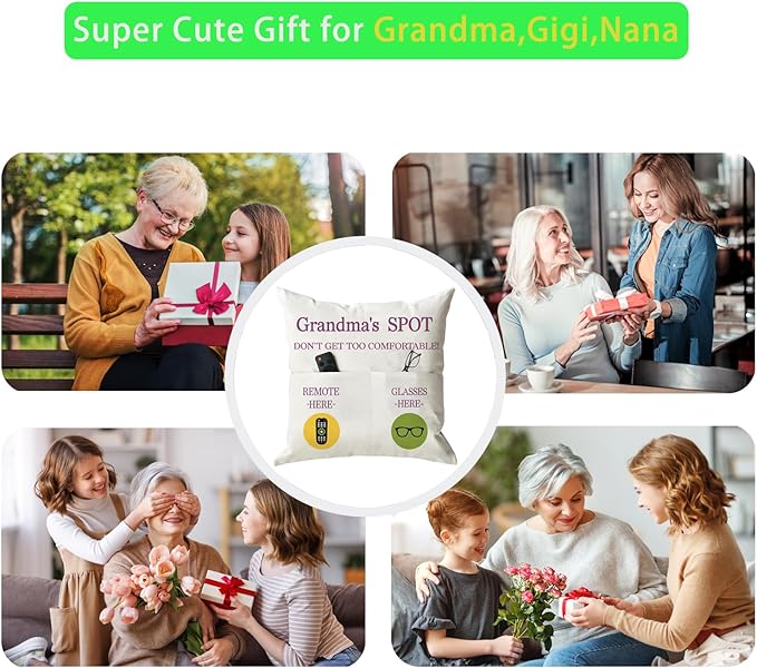 ONFAON Grandma Gifts, Grandma's Spot Throw Pillow Covers 18x18 Inch,Birthday Christmas Thanksgiving Day Gifts for Grandma Mom,2-Pocket