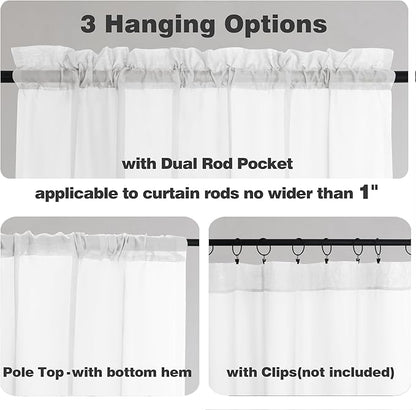 Chyhomenyc White Sheer Valances for Windows - Light Filtering Small Kitchen Curtains, Rod Pocket Short Top Window Treatment Decor for Living Room Bathroom Basement, 42Wx16L inches, 2 Panels