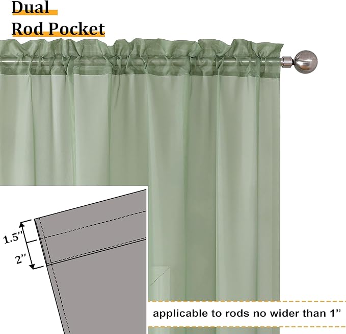 Aiyufeng Voile Sheer Sage Green Curtains - Transparent Light Weight Soft Window Treatment Curtain Panels with Rod Pocket Top for Patio Door/Living Room (W59 x L96, 2 Panels), Sage Green