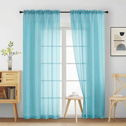 Sheer Curtains 84 Inches Long 2 Panels, Elegant Airy Transparent Light Filtering Window Curtains, Window Drapes for Living Room Bedroom, Top Dual Rod Pocket Design, Aqua, 2x42Wx84L Inches