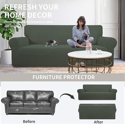 Easy-Going Stretch Chair Sofa Slipcover 1-Piece Couch Sofa Cover Furniture Protector Soft with Elastic Bottom for Kids, Pet. Spandex Jacquard Fabric Small Checks (Chair, Olive Green)