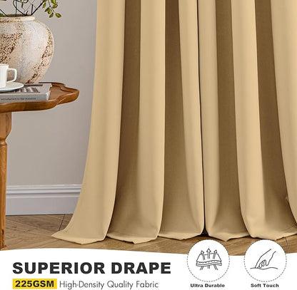 MIULEE Gold Blackout Curtains for Bedroom Living Room 63 Inches Long 2 Panels, Thermal Insulated Room Darkening Drapes Solid Grommet Noise Reduction Light Blocking Window Treatments 40x63 Inch