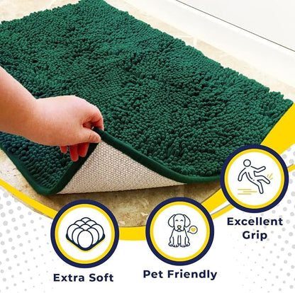 Muddy Mat® | Super Absorbent Door Mat Indoor, Microfiber Quick Dry Chenille Entryway Rug, Non-Slip Front Door Mat, Indoor Mats for Entryway, Machine Washable Pet Rug, Dark Green 36" x 120"
