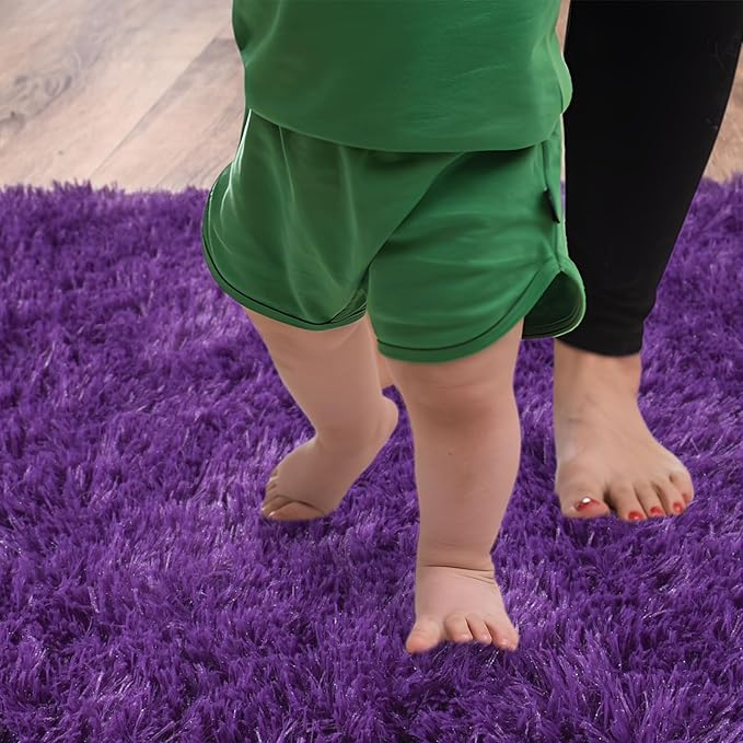 Fluffy Shag Runner Rugs for Bedroom Hallways, 2x8 Purple Long Soft Throw Area Rug Non Slip for Bedside Dorm, Shaggy Furry Carpet for Nursery Living Room Home Decor