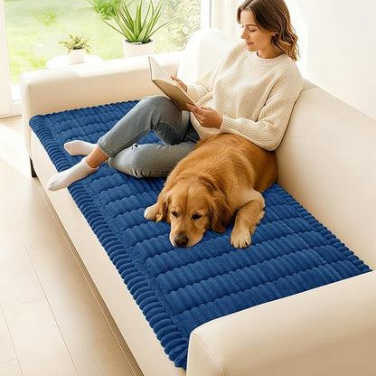hyha Couch Covers for Dogs Washable, Non Slip Plush Dog Sofa Protectors, Fuzzy Pet Couch Covers for 3 Cushion Sofa Pet Friendly (Navy Blue, 27.6" x 88")