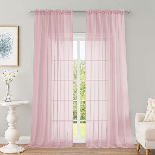 OWENIE Extra Long Blush Sheer Curtains 96 Inches Long 2 Panels Set, Soft Lightweight Airy Voile Sheer Curtain for Bedroom Living Room, Rod Pocket Solid Color Farmhouse Curtains, 59" Wx96 L Inch